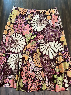 Trina Turk Mujer Falda Talla 8 Seda Estampado Floral Los Ángeles Hecha en EE. UU. Foto 1 de 4