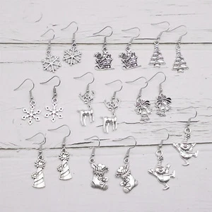 9Pairs Mix Christmas Earrings Retro Alloy Silver Colour Dangle Earring Jewellery - Picture 1 of 7