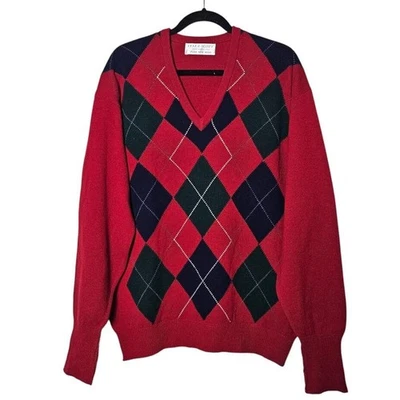 Suéter de Colección Lyle & Scott Pura Lana Nueva Rojo Argle XL Cuello en V Hecho en Escocia Foto 1 de 4