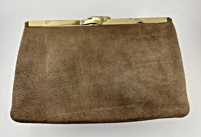 Bolso sin asas vintage años 60 ETRA cuero genuino café latte sobre borde dorado Foto 1 de 4