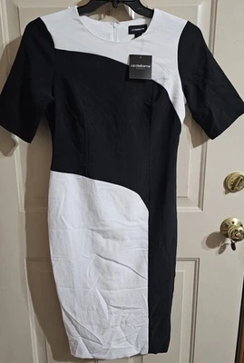 Nuevo con etiquetas Vestido Liz Claiborne Mujer Blanco y Negro Mangas Cortas, Adulto Talla 4, Foto 1 de 4