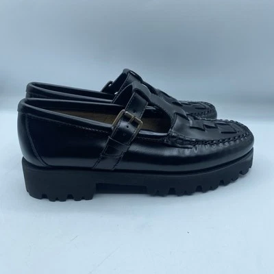 GH Bass Loafer Shoes Fisherman Mary Jane Womens 6.5M Black Leather Boho NWOB - Image 1 of 4