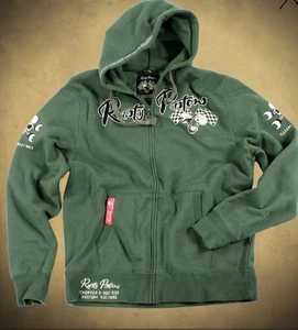 BNWT 2XL RUSTY PISTONS GRANT ZIP JACKET HOODED HOT ROD CARS KUSTOM KULTURE GREEN - Picture 1 of 5