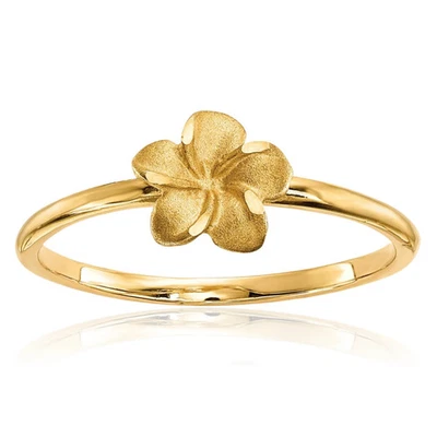 Anillo Flor Plumeria Hawaiana Oro Amarillo Sólido 14K Foto 1 de 4