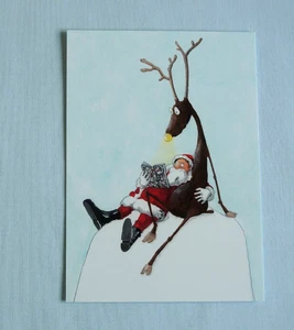 1x Postkarten Humor Weihnachtsmann ELCH lesen Weihnachten  Angela Holzmann - Picture 1 of 2