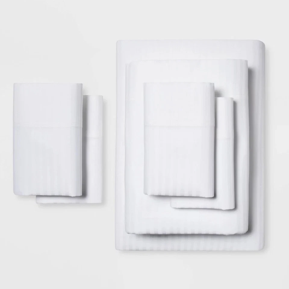 Queen 6pc 400 Thread Count Damask Solid Sheet Set White - Threshold Signature