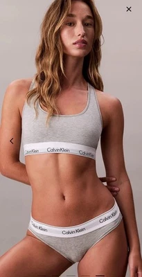 Calvin Klein Bralette Panty Set Modern Rich Cotton Stretch Underwear Gray Large - Image 1 of 4