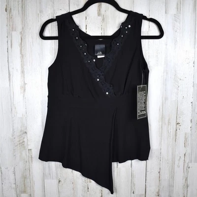 Blusa sin mangas vintage negra de lentejuelas y encaje recortada sin mangas talla mediana pequeña  Foto 1 de 4