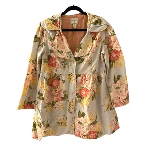 April Cornell Vintage V-Neck Floral Cottage Core Cotton Pink Lined Jacket Size M - Picture 1 of 7