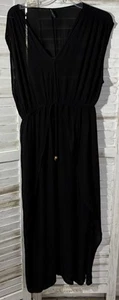 Raviya Dress Slit Front - Cover Up Black Dress Maxi SZ Large Rayon Witchy - Bild 1 von 11