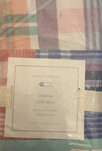 Pottery Barn Kids Baby Organic Plaid Patchwork Madras Crib Skirt Pinks NWT - Picture 1 of 1