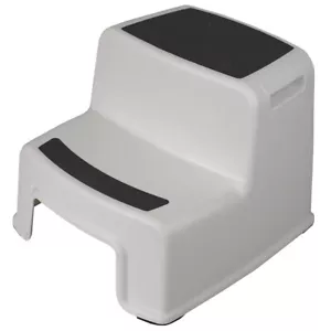 Home Basics 2 Tier Non-Slip Rubber Tread Plastic Step Stool, White - Picture 1 of 5