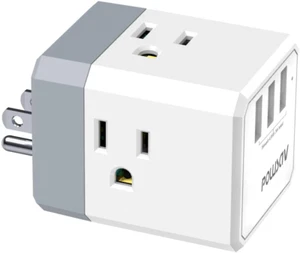 USB Wall Plug Adapter Charger Multi Plug with 3-Outlet Extender Splitter - Picture 1 of 12