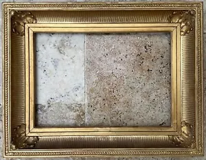 CADRE XIXè SCULPTÉ BOIS STUC CANNAUX DORURE FEUILLE OR FRENCH FRAME 6P - Foto 1 di 8