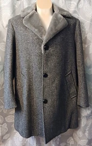Vintage Pendleton Gray Wool Tweed Faux Fur Collar Long Dress Coat sz L 40 - Picture 1 of 4