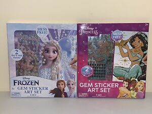 Lot of 2 Disney Princess & Frozen Gem Kids Sticker Art Kits Mess Free 4 Posters