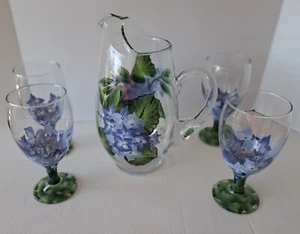 Jarra vintage y 4 vasos con tallo uvas y enredaderas  - Imagen 1 de 7