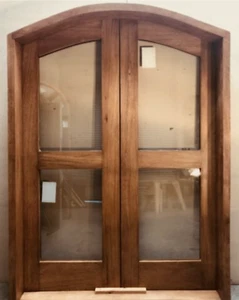 Solid alder wood lumber arched top DOUBLE door tempered glass castle winery - Picture 1 of 14