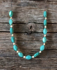 Turquoise color and white pearl bead fashion necklace multi color necklace New - Picture 1 of 9