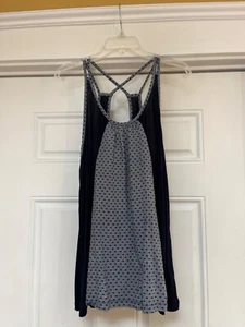Cabi Womens Geometric Tank Top Small Navy Blue White Stripes Crisscross Straps - Picture 1 of 2