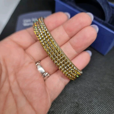 PULSEIRA DE TÊNIS GENUÍNA SWAROVSKI 4 FILEIRAS CRISTAL COURO CÁQUI  - Imagem 1 de 4