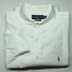 Ralph Lauren Langarm Weiß Oxford Hemd Herren Gr. 18 Ausschnitt 36/37 Fleisch Pony - Bild 1 von 23