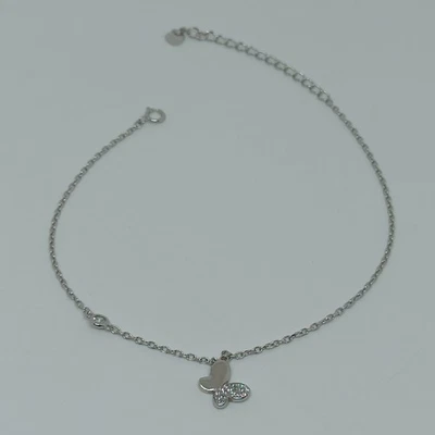 CAVIGLIERA IN ARGENTO 925 FARFALLA LISCIO/ZIRCONI PENDENTE E P LUCE (AMFV0023) - Immagine 1 di 4