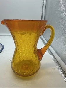 Brocca brocca vetro crepitante mandarino vintage Blenko soffiato a mano manico applicato arancione - Foto 1 di 7