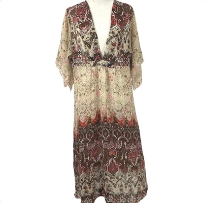 Vestido Bay Studio Mujer Manga Corta Boho Hippie Hada Midi Marrón Transparente Grande Foto 1 de 4