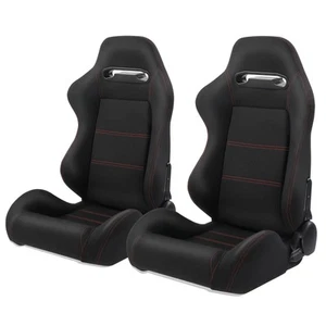 2pcs Left Right Reclinable Sports Bucket Racing Seats Red Stitch Black Cloth - Picture 1 of 6