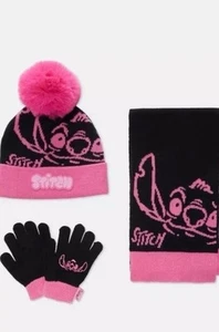 Disney Lilo & Stitch 3 Pc Kids Set, Beanie Hat, Scarf & Gloves M/L *Primark*-NEW - Picture 1 of 6