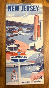 "Mapa de ruta 1964 American Oil Company Rand McNally Nueva Jersey 18"" x 33"" vintage" - Imagen 1 de 5
