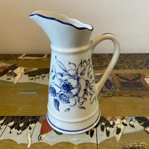 Limoges Guy Vieille Blue & White Porcelain floral decoration water jug pitcher - Picture 1 of 10
