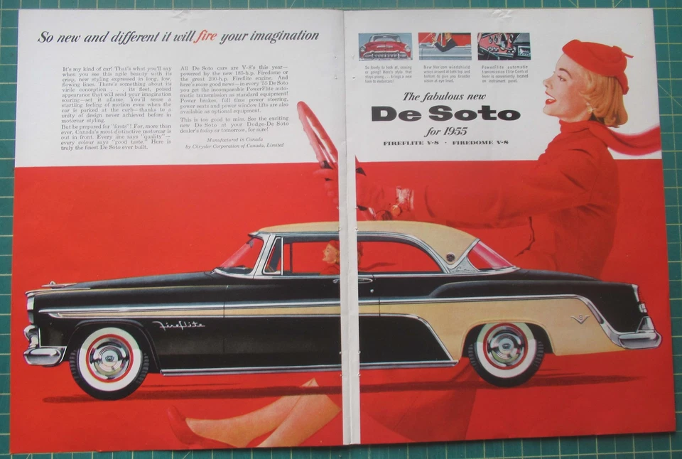 Anuncio impreso Canadian DeSoto 1955 negro/beige Sportsman 2 puertas techo rígido Foto 1 de 1