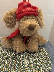 Fashion bug plush Christmas dog with red snowflake hat and scarf - Picture 1 of 6