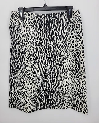Talbots Skirt Womens 4 Petite Black White Animal Print Artsy Cotton Stretch - Image 1 of 4