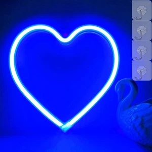 Heart Neon Sign Blue LED Light USB/Battery Operated Wall Decor for Bedroom Home - Picture 1 of 8