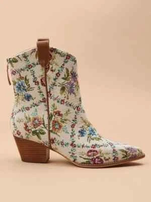 Botas Altar’d State Floral Demi Tapiz Cremallera Tacón Bloque Vaquera Occidental Concierto Foto 1 de 4