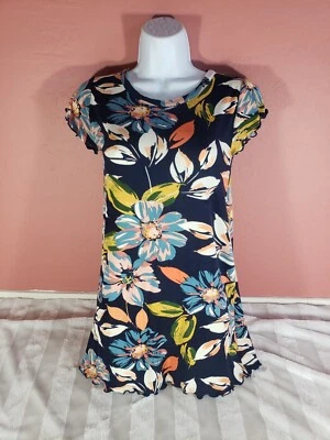 O'Neill Girls Size M Navy Blue Big Floral Watercolor Britta Dress M 8-10   - Image 1 of 4