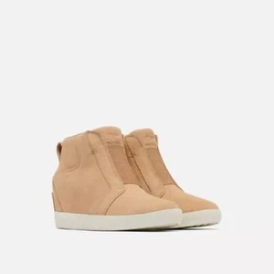 Sorel Women's Out N About Pull On Leather Suede Wedge Boots Canoe Sea Salt 6 NWB - Picture 1 of 8