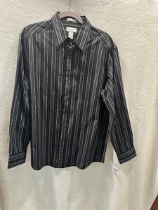 Concepts by Claiborne Men's L Long Sleeve Shirt Black Striped Button Up - Picture 1 of 5