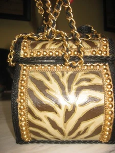 Mary Frances Hartschalen Umhängetasche Zebra braun creme Handtasche 5"x 5" - Bild 1 von 9