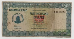 ZIMBABWE 5000 DOLLARS 15 - 09 - 2003 PICK 21 B LOOK SCANS - Picture 1 of 2
