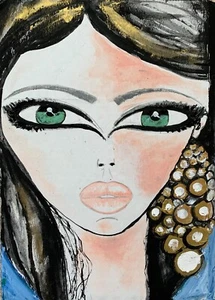 Art like Margaret Keane Big Eyes Woman Art Original Collectors Art Modern - Picture 1 of 4