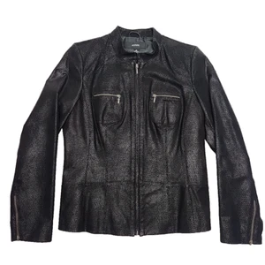 Alfani Lederjacke Biker Moto Textur Tasche Reißverschluss Crop Gr. Medium schwarz Alligator - Bild 1 von 17