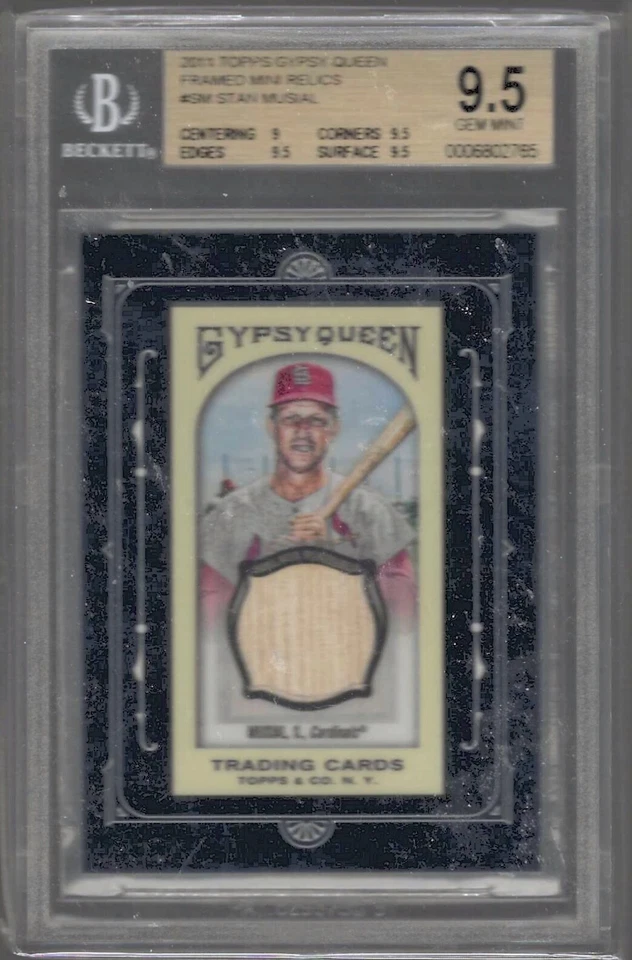 STAN MUSIAL 2011 TOPPS GYPSY QUEEN FRAMED MINI BAT RELIC BGS 9.5 GEM MINT POP 4 - Image 1 of 1
