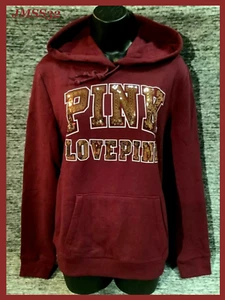 Victoria's Secret Pink Bling Pullover Hoodie Deep Ruby Rose Gold Logo L NIP - Picture 1 of 12