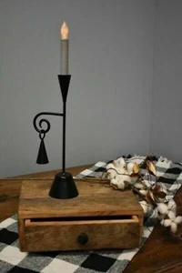 Primitive Early American Colonial Black Metal Adam Black Iron Candlestick and Sn - Picture 1 of 1