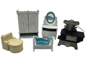 The Littles Dollhouse Furniture Wardrobe Toilet Dresser Cradle Stove 1980 Mattel - Picture 1 of 8