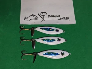 3- 1 oz SHAD Fishing Casting Jigging Slab Lead Spoon Lures white ice blue holo - Picture 1 of 6